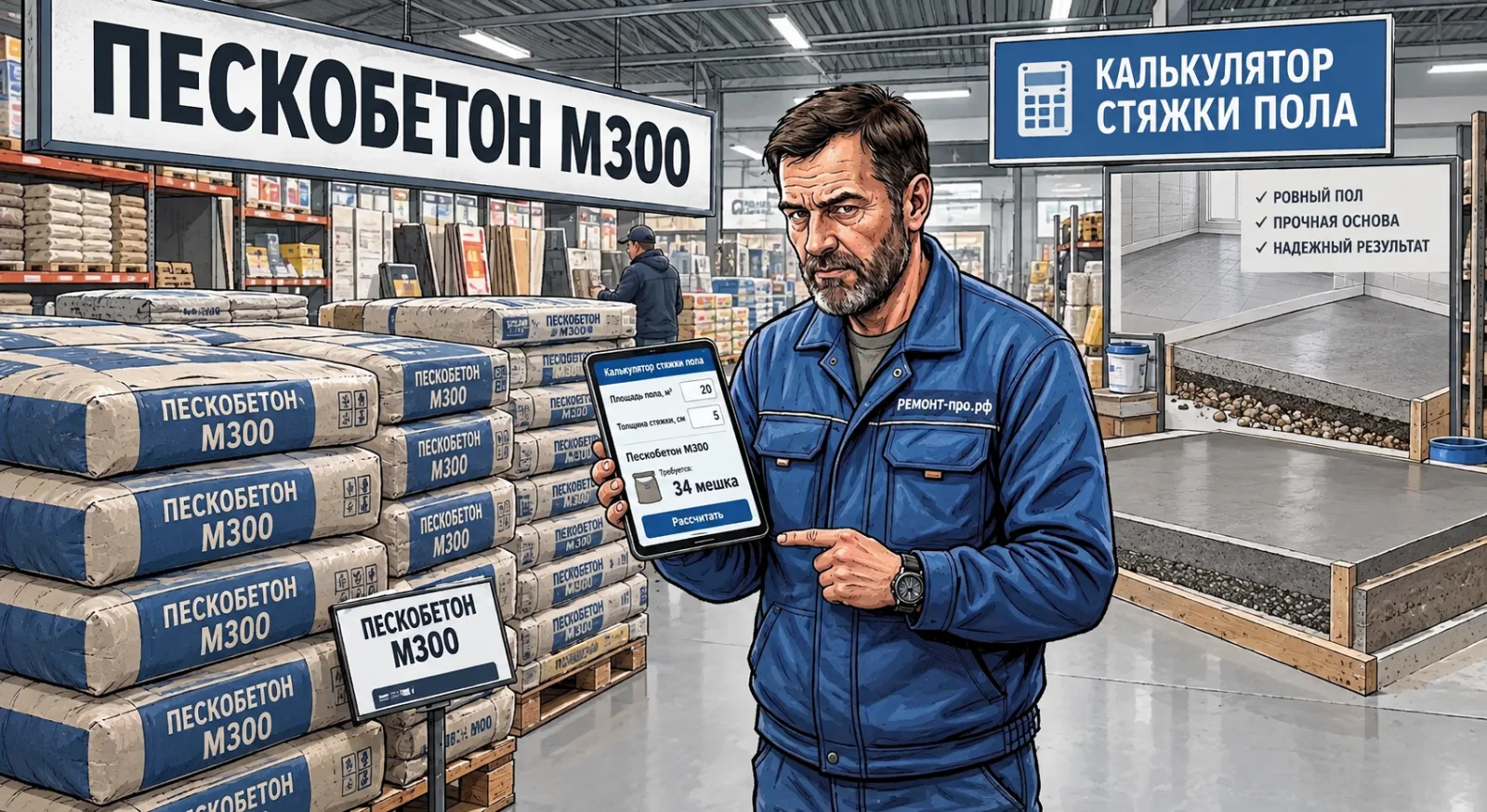 Калькулятор пескобетона М300 для стяжки пола